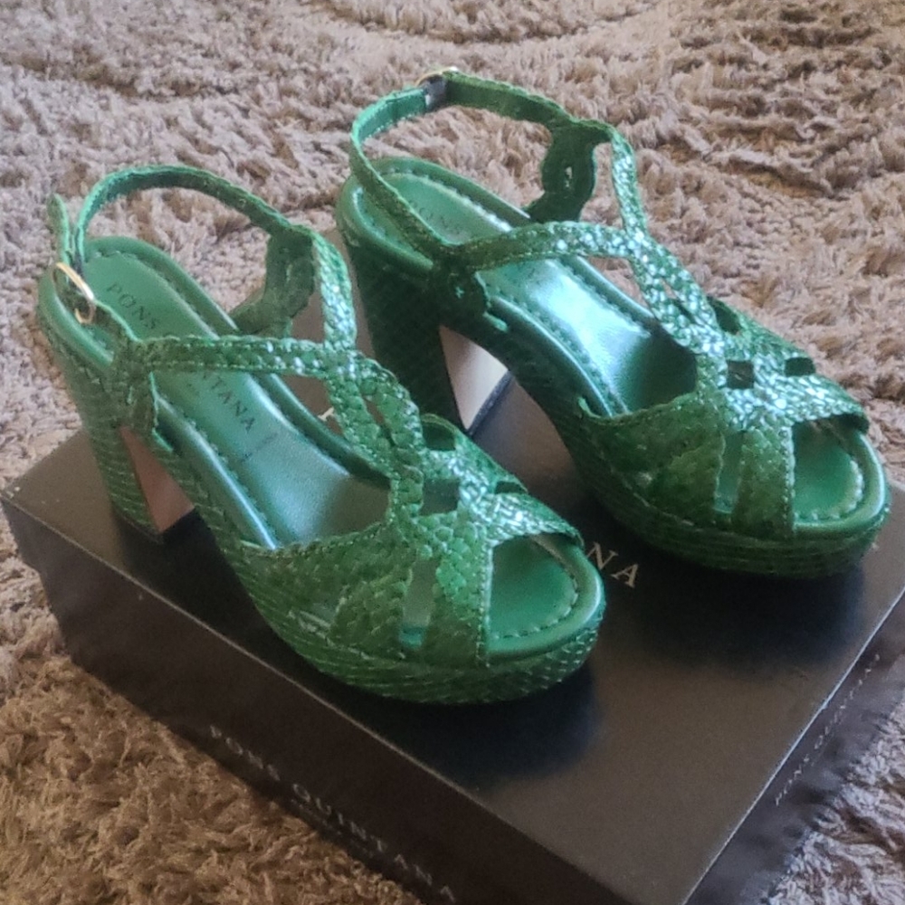 Pons Quintana Green Braided Platform Sandals